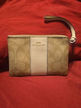 Coach Tan and Cream Signature Wristlet